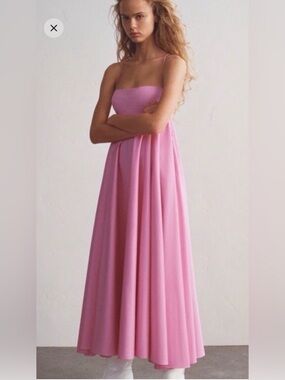 Zara bubblegum pink poplin spaghetti strap 90’s dress